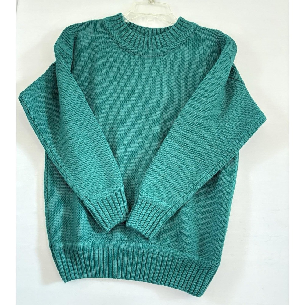 Vintage Green Shaker Knit Crewneck Sweater Relaxed Fit Solid‎ Medium